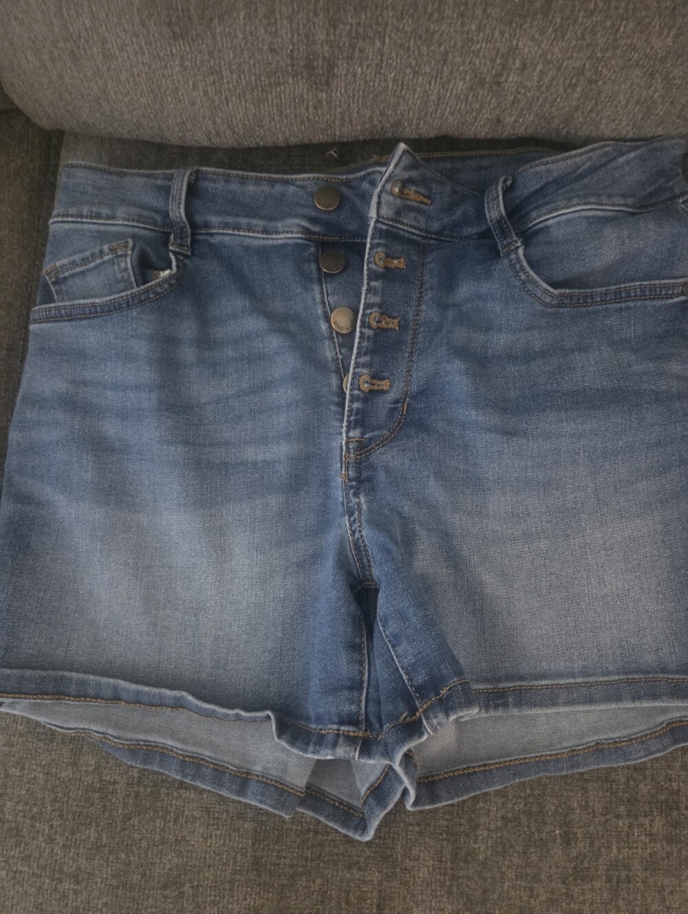 Nine West Medium Blue High-Rise Button-Fly Denim Shorts